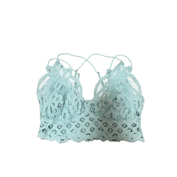 Free People Tops - Free People Bralette Size Medium Blue Crochet Lace Smocked Back